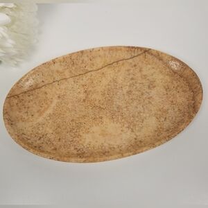 Vintage Alabaster Stone Platter | Oval Onyx-Style Decorative Tray | Mid Century